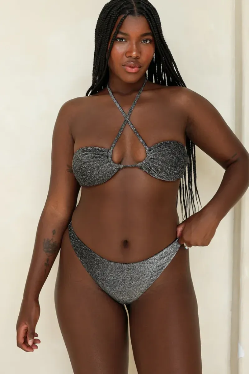 Fashion Sparkle Black Bandeau Thong Set Bandeau|Sets