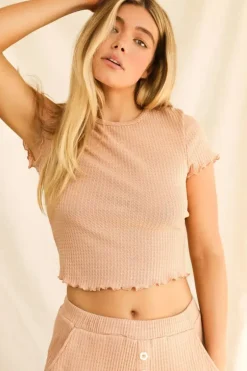 Discount Strut Waffle Crochet Short Sleeve Crop Top Clothing