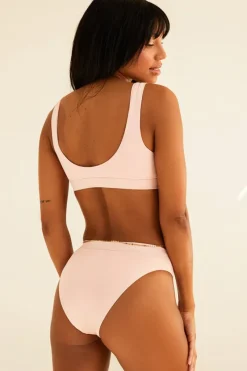 Online Wave Front Zipper Closure Bikini Top Tops|Scoop Neck